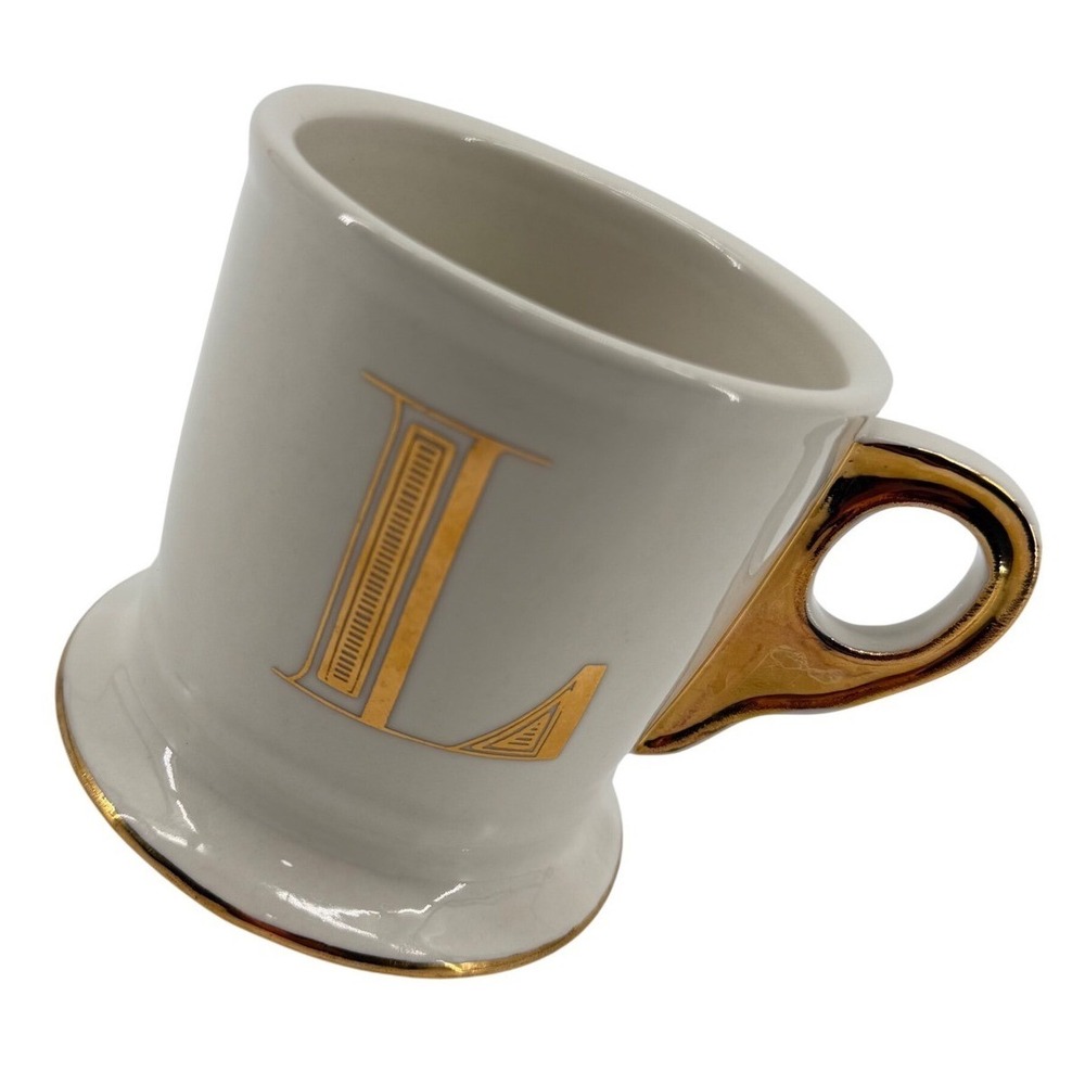 Anthropologie Tipped Monogram Mug Unisex OS Cream Gold Letter L Initial Ceramic